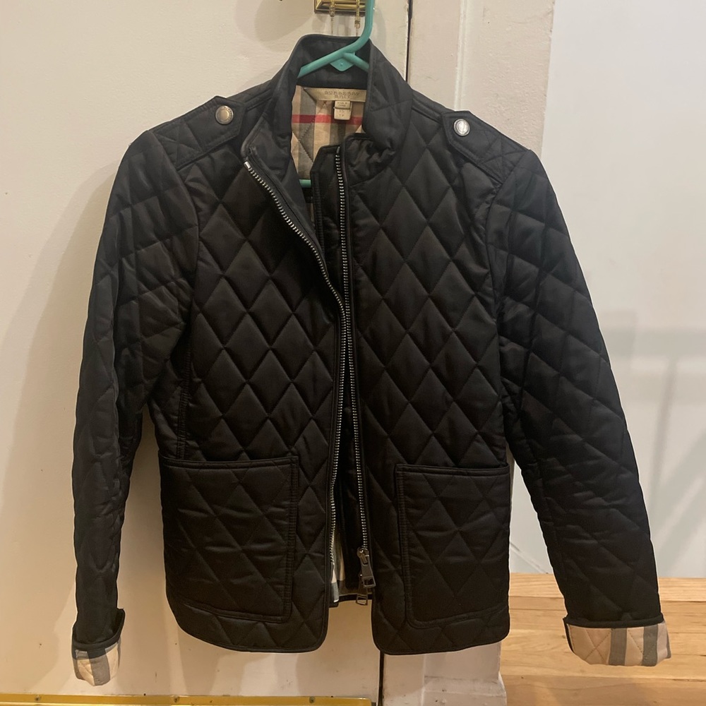 Burberry Quilted Jacket Coat Black Size Small XS Zipper Nova Check Diamond Plaid